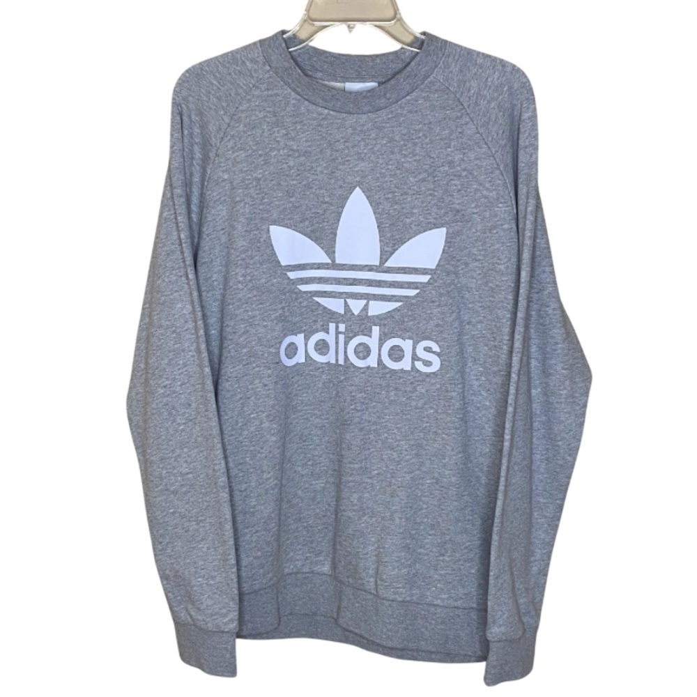 Men’s Adidas Gray Crew Neck Pullover Cozy Casual Sweater Size L